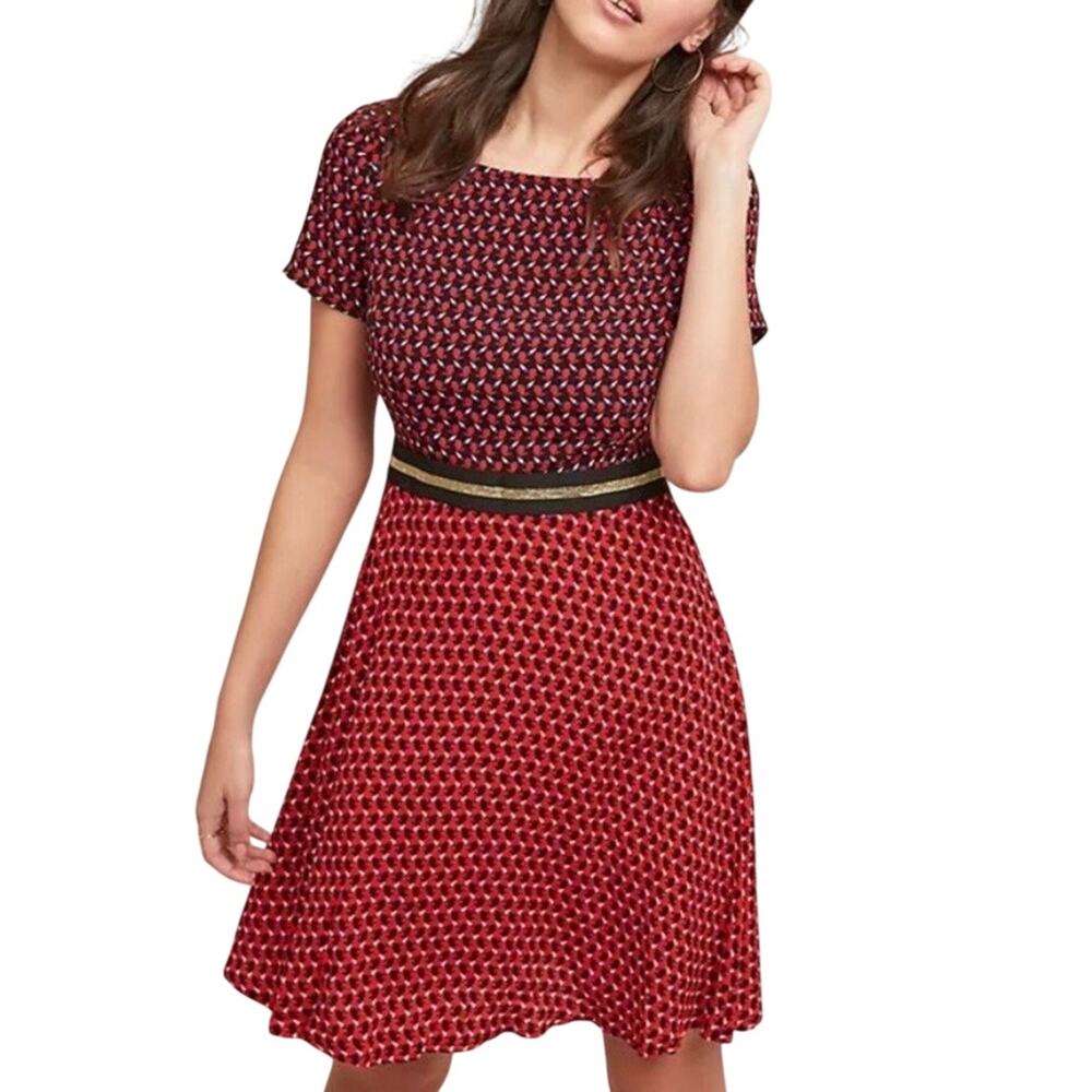 Maeve by Anthropologie Amici Red A-Line Dress Women’s 4 Whimsical Rabbit Print